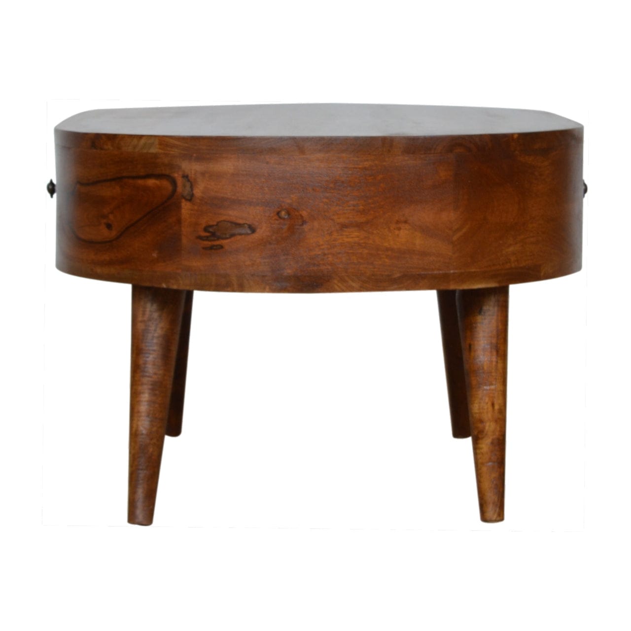 Chestnut Rounded Coffee Table - Solid Mango Wood Center Table for Living Room - product view 7 showing handcrafted solid...