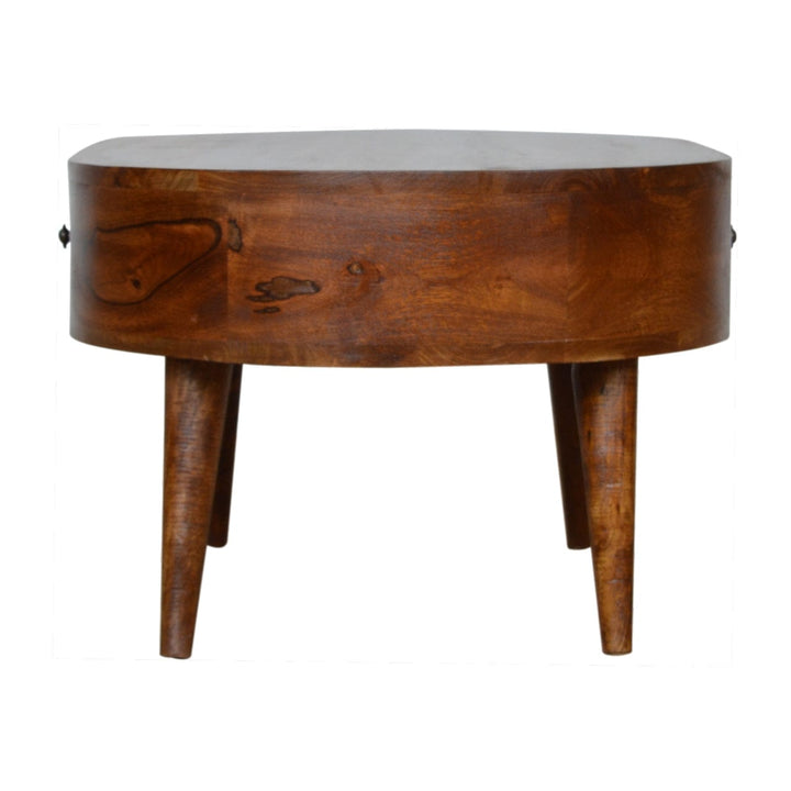Chestnut Rounded Coffee Table - Solid Mango Wood Center Table for Living Room - product view 7 showing handcrafted solid...