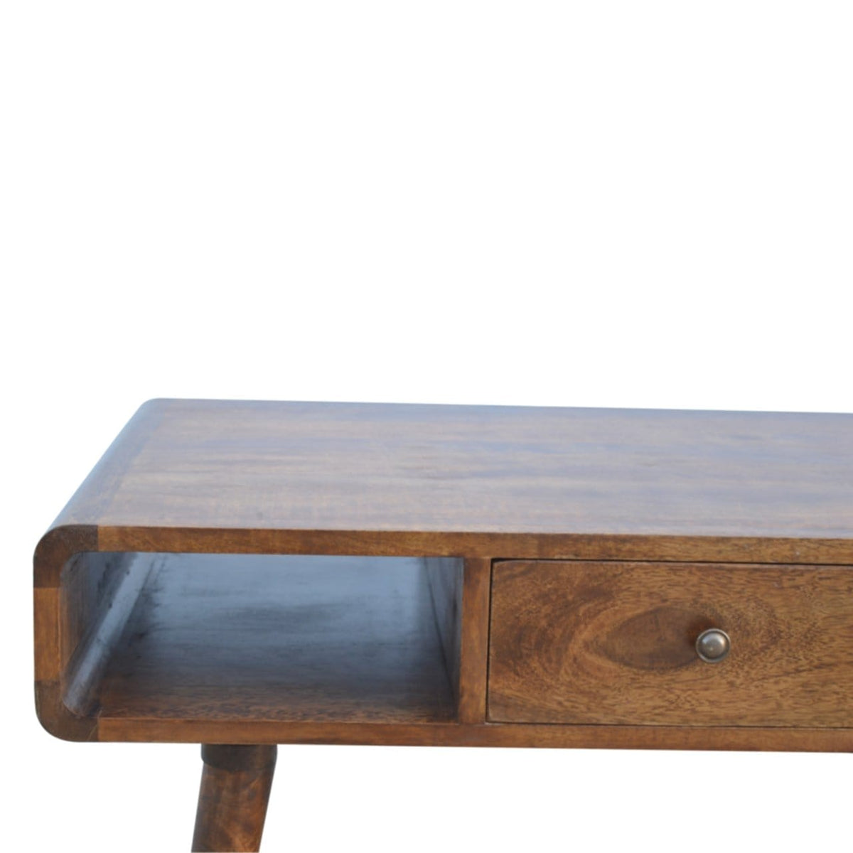 Curved Chestnut Coffee Table - Solid Mango Wood Center Table for Living Room - product view 4 showing handcrafted solid...