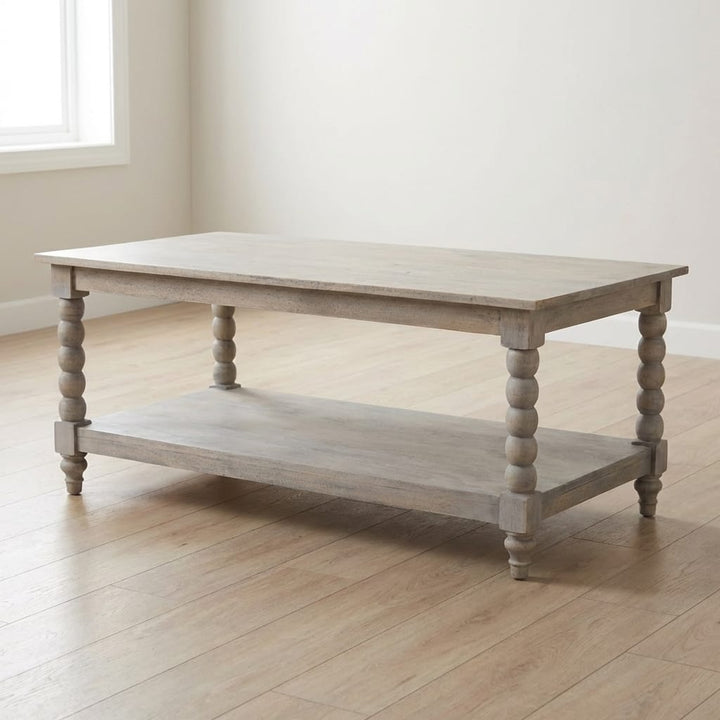 Ellsworth Spindle Coffee Table - Solid Mango Wood Center Table for Living Room - main view showing handcrafted solid...