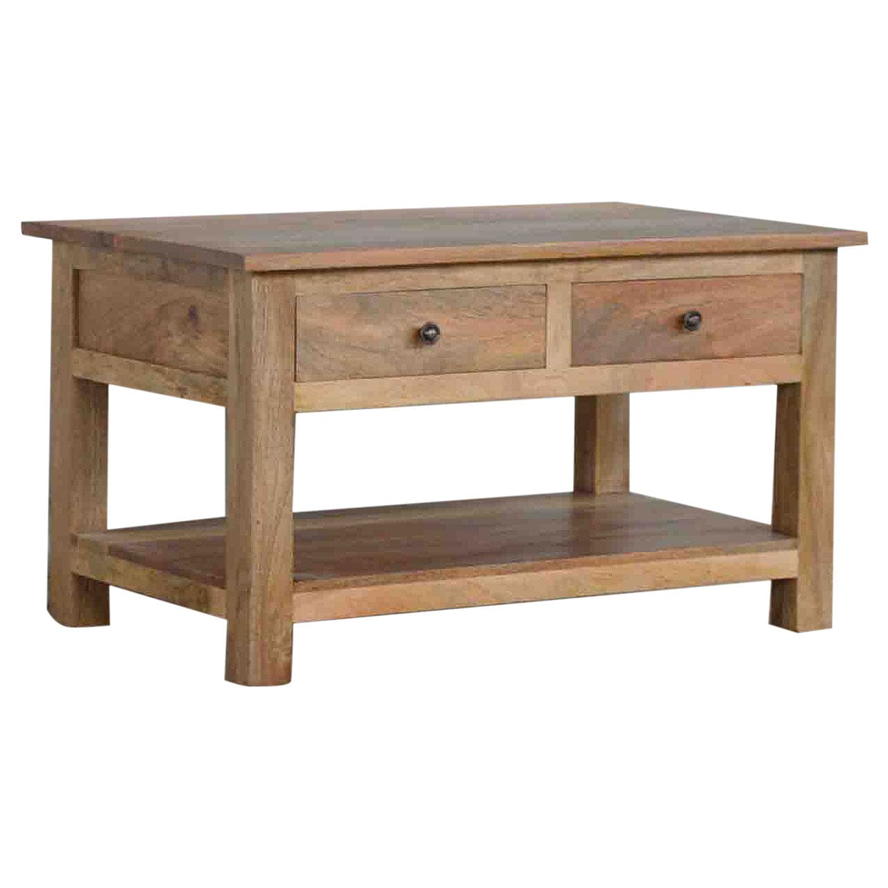 Farmhouse Country 4 Drawer Coffee Table - Solid Mango Wood Center Table for Living Room - main view showing handcrafted...
