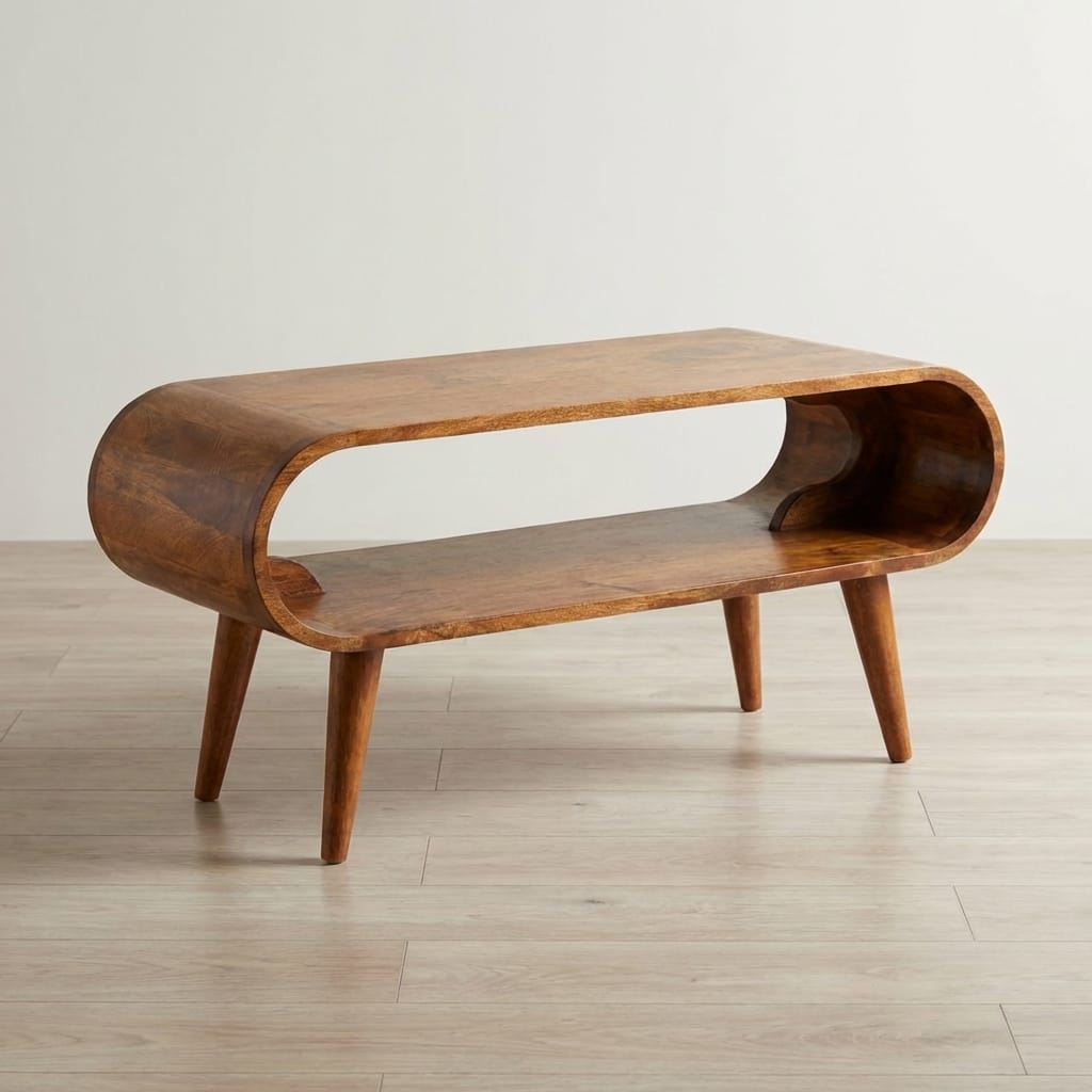 Nordic Amaya Style Honey Caramel Coffee Table - Solid Mango Wood Center Table for Living Room - main view showing...