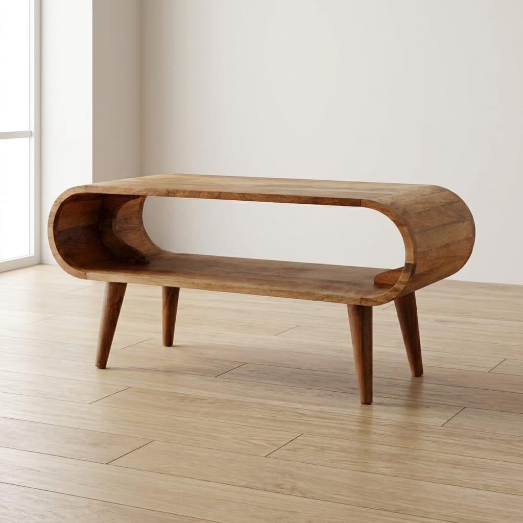 Nordic Style Oak-ish Coffee Table - Solid Mango Wood Center Table for Living Room - main view showing handcrafted solid...