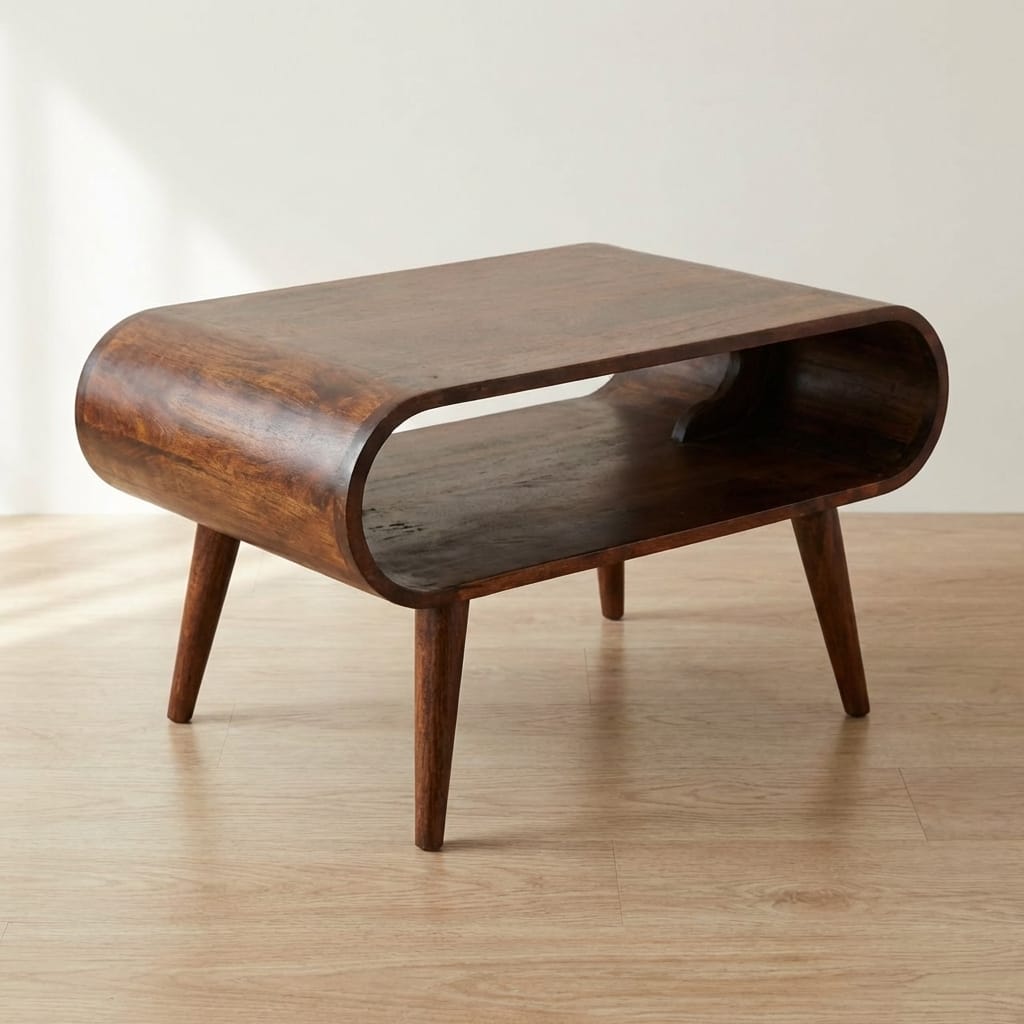Open California Walnut Coffee Table - Solid Mango Wood Center Table for Living Room - main view showing handcrafted solid...
