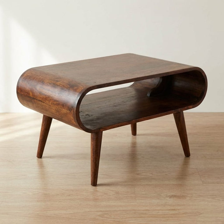 Open California Walnut Coffee Table - Solid Mango Wood Center Table for Living Room - main view showing handcrafted solid...