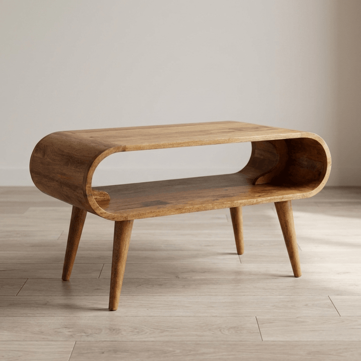 Open Oak-ish Coffee Table - Solid Mango Wood Center Table for Living Room - main view showing handcrafted solid mango...