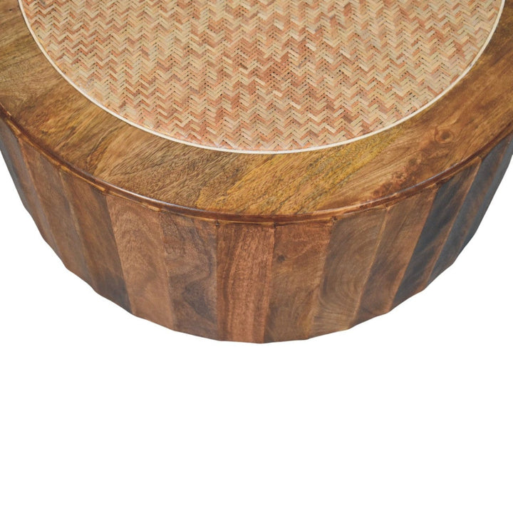 Rivera Rattan Coffee Table - Solid Mango Wood Center Table for Living Room - product view 6 showing handcrafted solid...