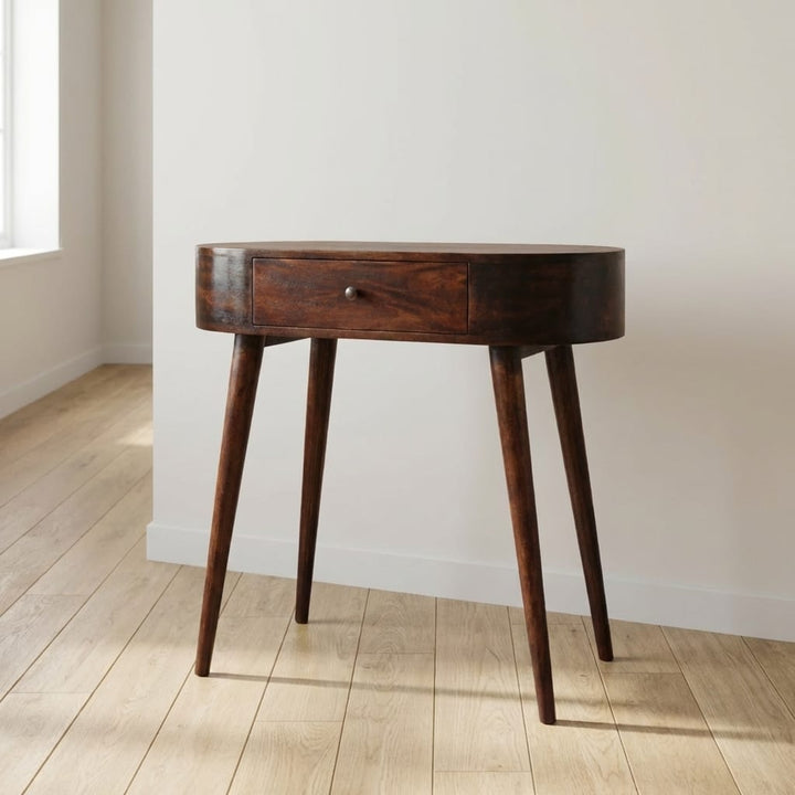 Albion Light Walnut Console Table - Solid Mango Wood Hallway Console for Entryway - main view showing handcrafted solid...