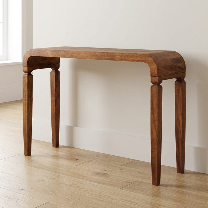 Arcus Console Table - Solid Mango Wood Hallway Console for Entryway - main view showing handcrafted solid mango wood...