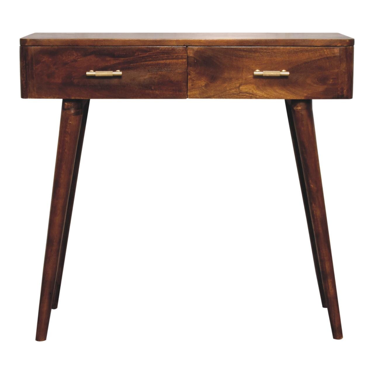 Chestnut T-Bar Console Table - Solid Mango Wood Hallway Console for Entryway - main view showing handcrafted solid mango...