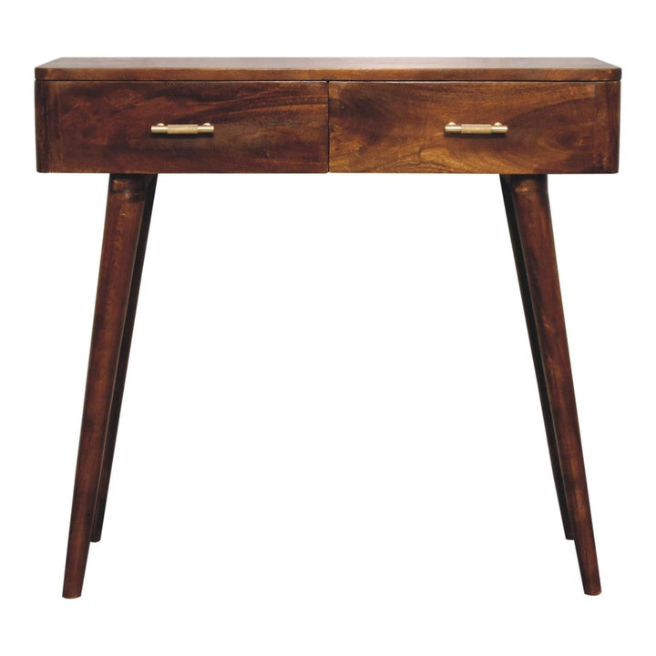 Chestnut T-Bar Console Table - Solid Mango Wood Hallway Console for Entryway - main view showing handcrafted solid mango...