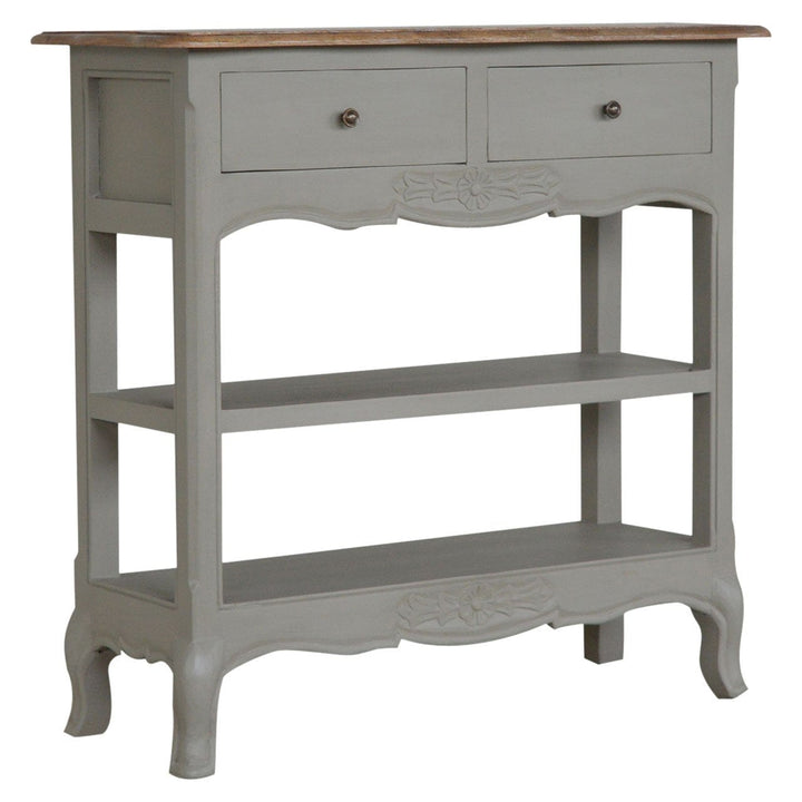 French Style Console Table - Solid Mango Wood Hallway Console for Entryway - main view showing handcrafted solid mango...