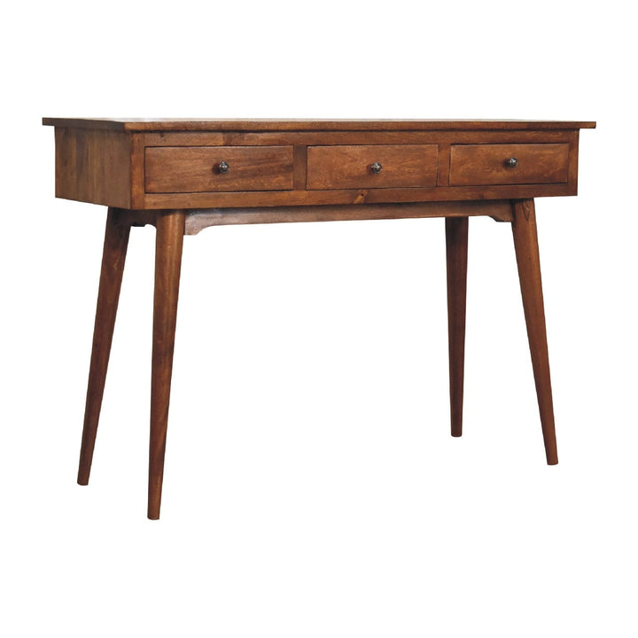 Functional 3 Drawer Chestnut Console Table - Entryway & Hallway Table in Solid Mango Wood - product view 4 showing...