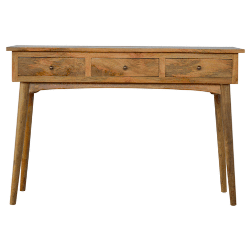 Functional 3 Drawer Console Table - Entryway & Hallway Table in Solid Mango Wood - product view 9 showing handcrafted...