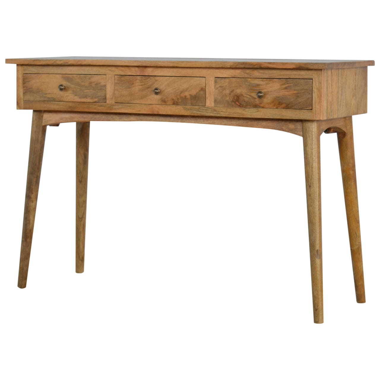 Functional 3 Drawer Console Table - Entryway & Hallway Table in Solid Mango Wood - product view 3 showing handcrafted...