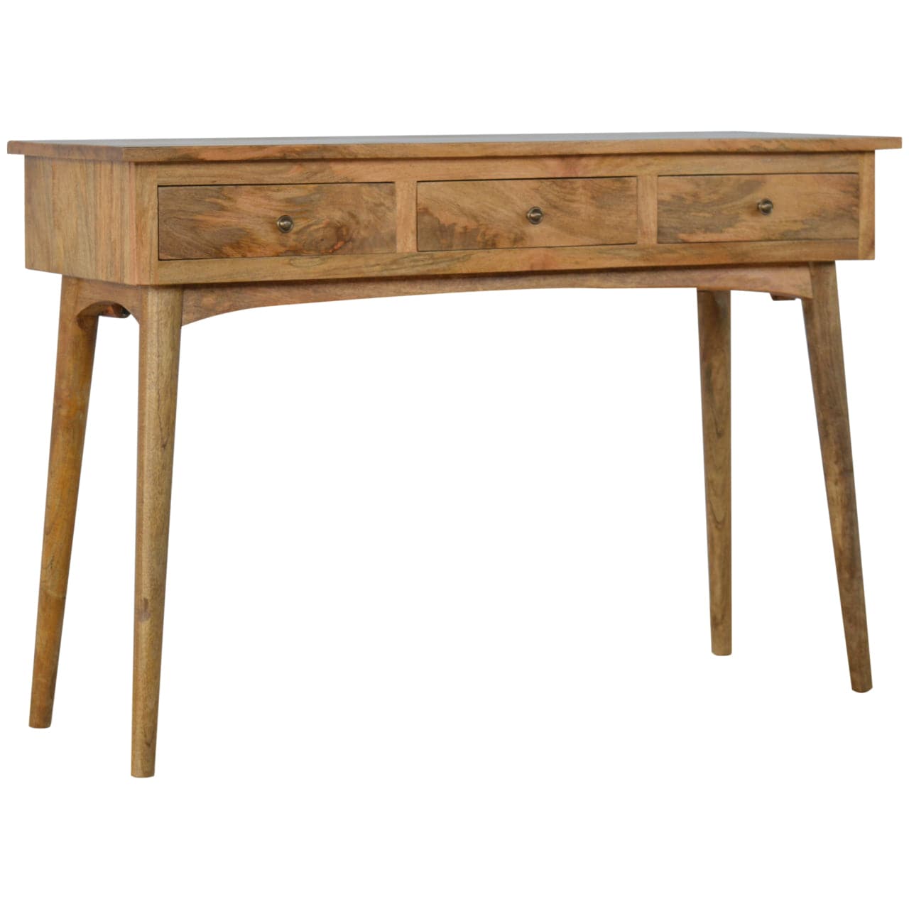 Functional 3 Drawer Console Table - Entryway & Hallway Table in Solid Mango Wood - product view 2 showing handcrafted...