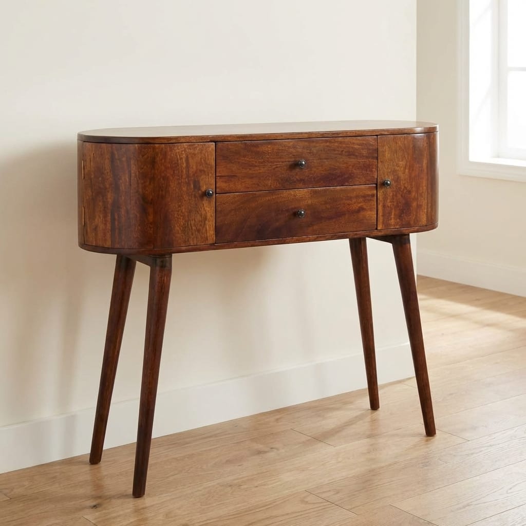Grove Chestnut Console Table - Solid Mango Wood Hallway Console for Entryway - main view showing handcrafted solid mango...