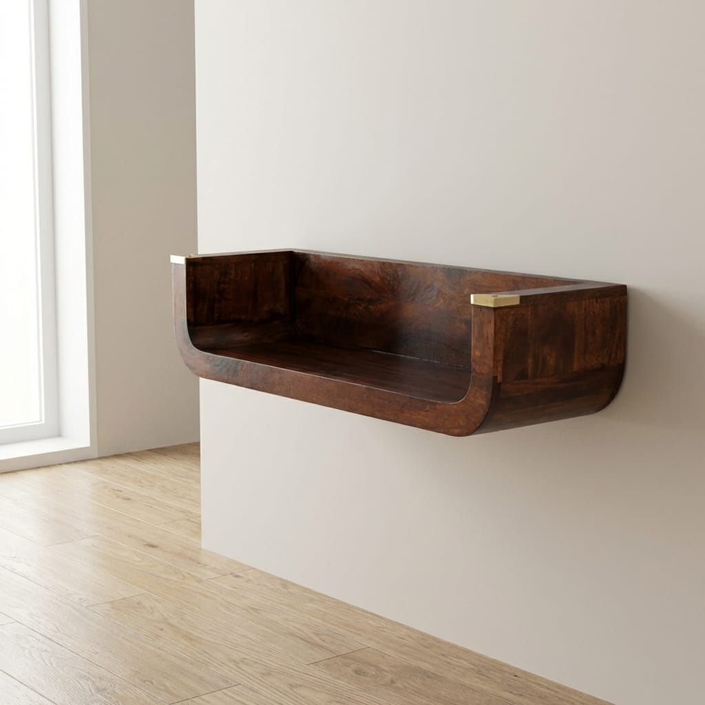 Handcrafted Indira Chestnut Floating Console Table - Entryway & Hallway Table in Solid Mango Wood - main view showing...