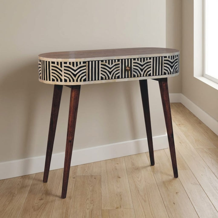 Honey Caramel Edessa Bone Inlay Console Table - Solid Mango Wood Hallway Table for Entryway - main view showing...