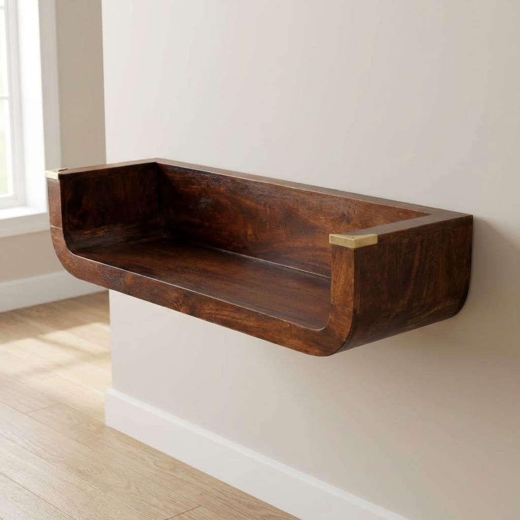 Indira California Walnut Floating Console Table - Solid Mango Wood Hallway Console for Entryway - main view showing...