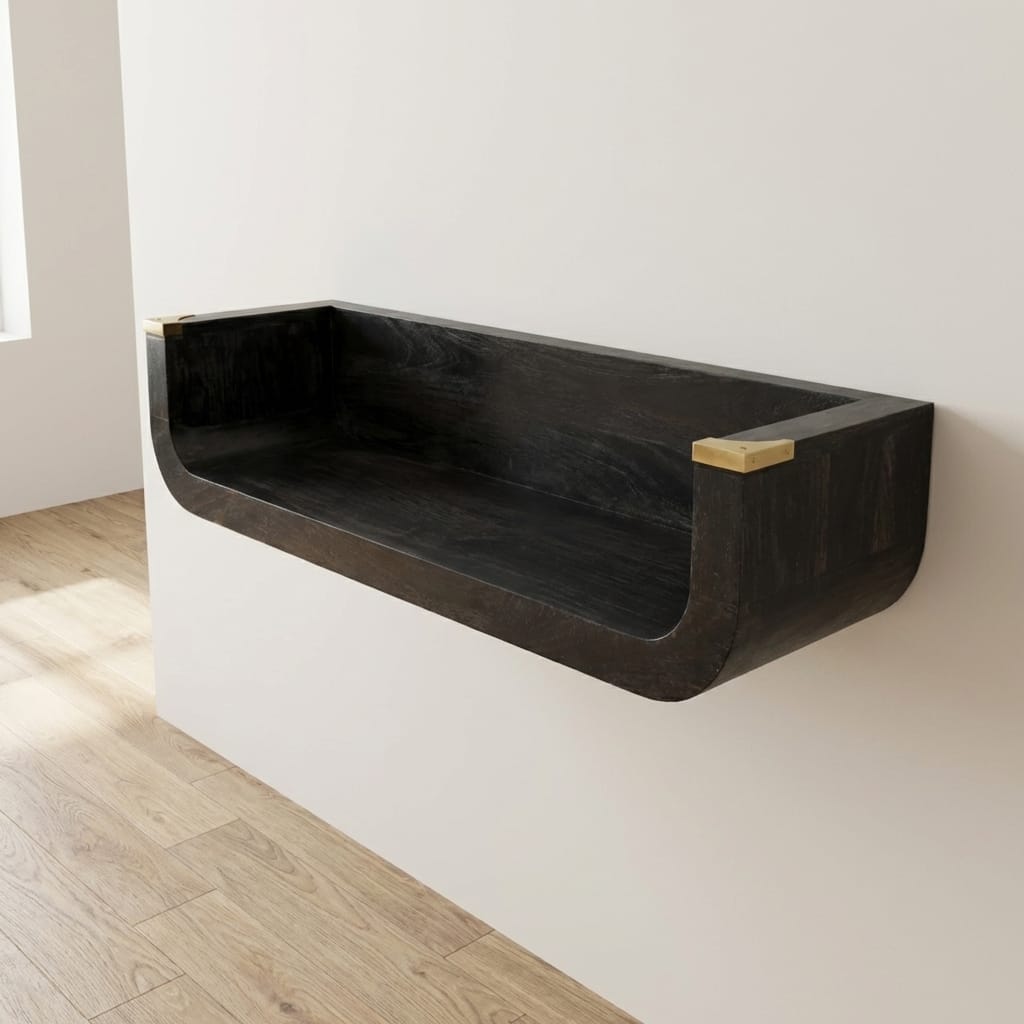 Indira Floating Console Table - Solid Mango Wood Hallway Console for Entryway - main view showing handcrafted solid mango...