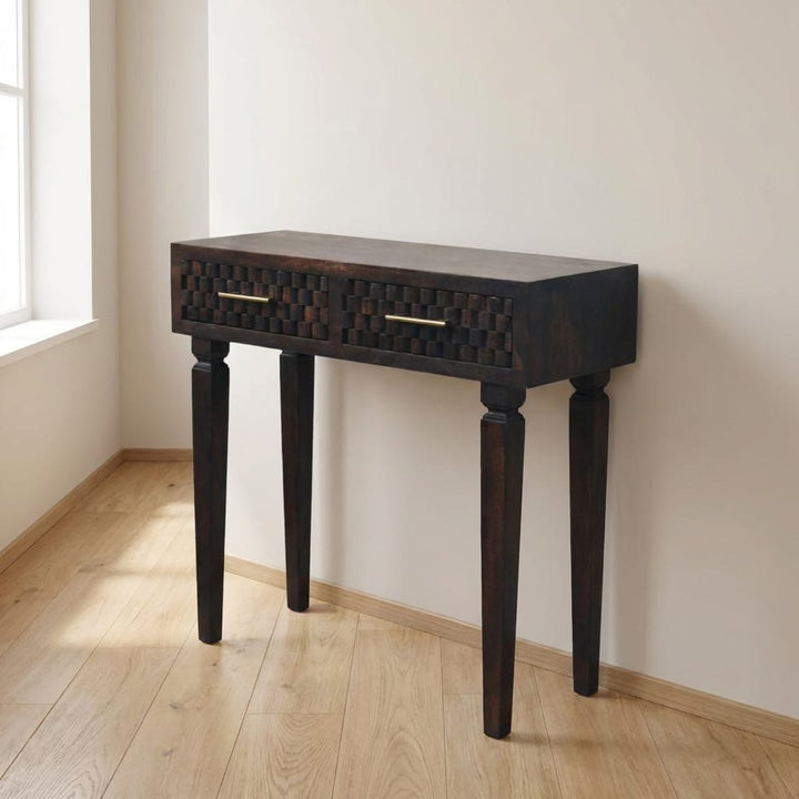 Mid-Century Modern Arno Console Table - Solid Mango Wood Hallway Console for Entryway - main view showing handcrafted...