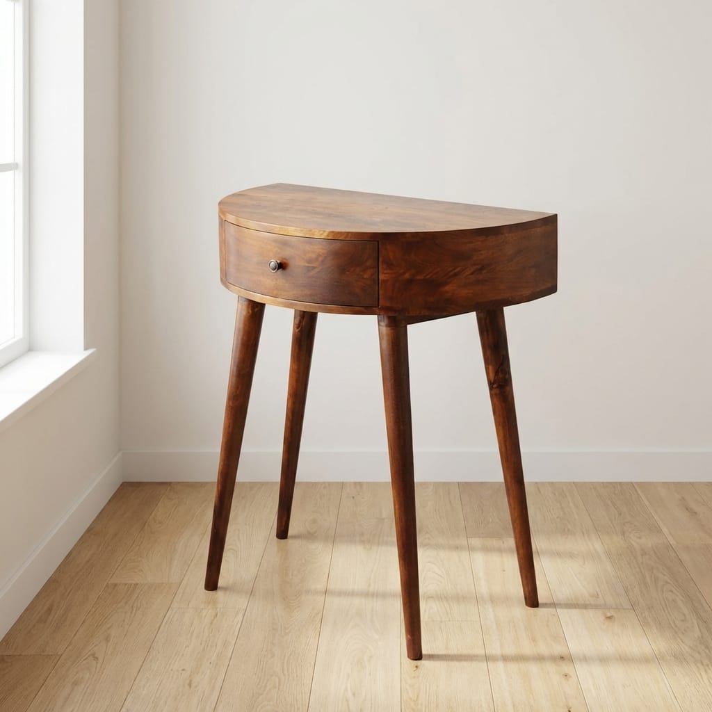 Mid-Century Modern Console Table - Solid Mango Wood Hallway Console for Entryway - main view showing handcrafted solid...