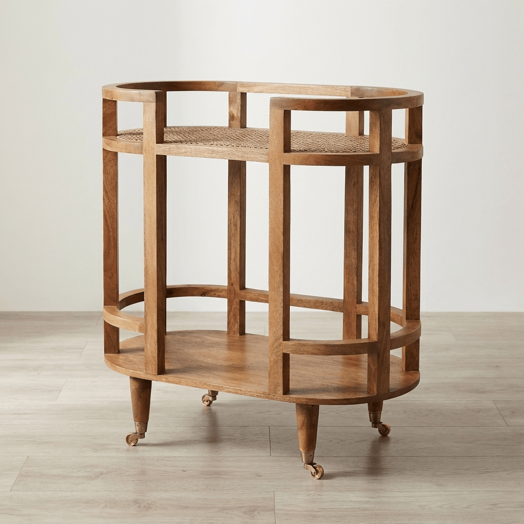 Mid-Century Modern Isla Curved Butler Console - Entryway & Hallway Table in Solid Mango Wood - main view showing...