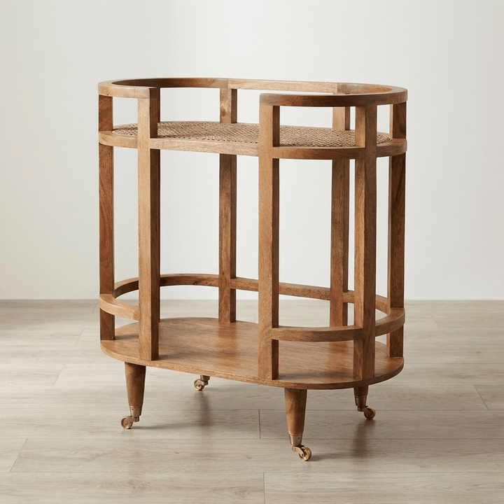Mid-Century Modern Isla Curved Butler Console - Entryway & Hallway Table in Solid Mango Wood - main view showing...
