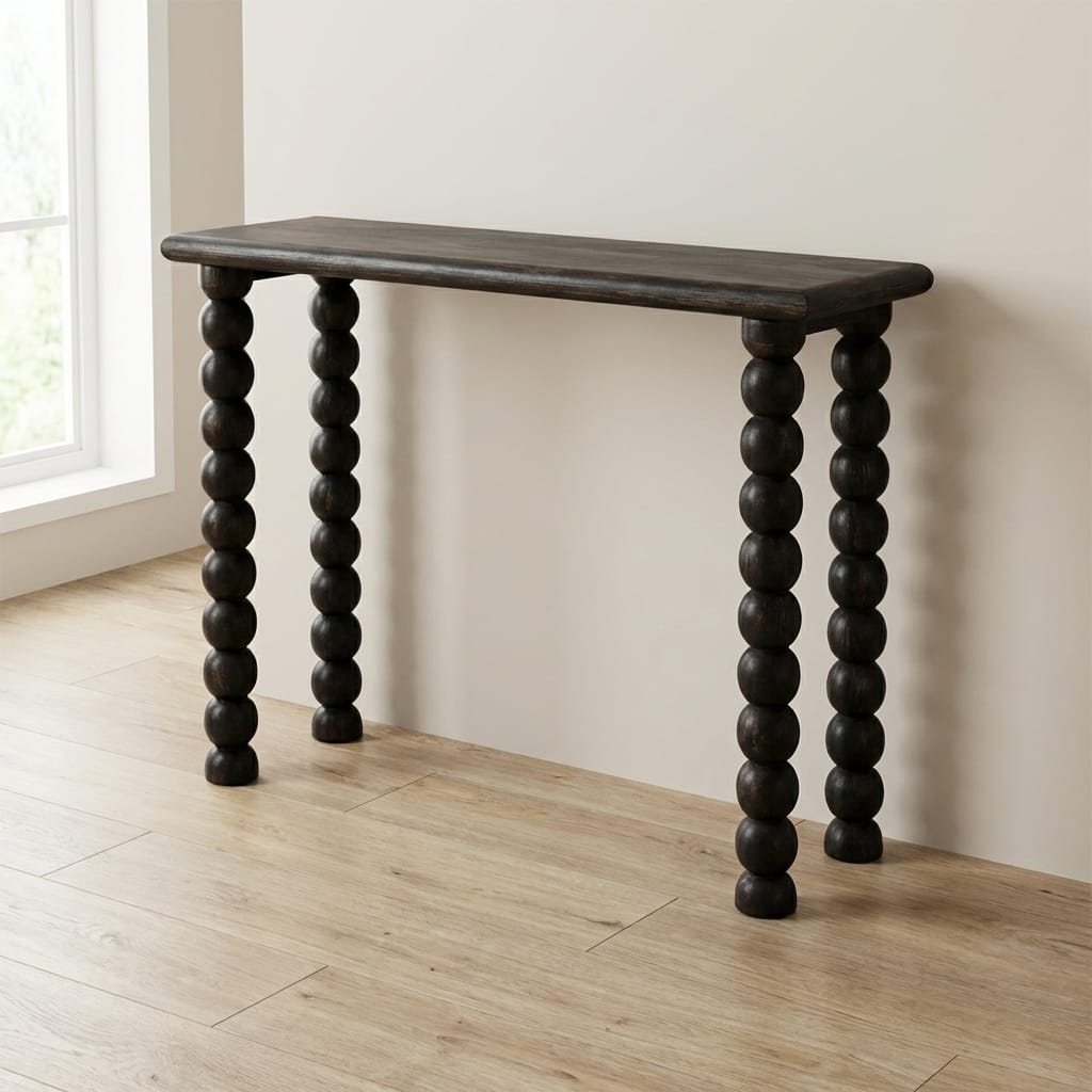 Mid-Century Modern Soba Ball Console - Entryway & Hallway Table in Solid Mango Wood - main view showing handcrafted solid...