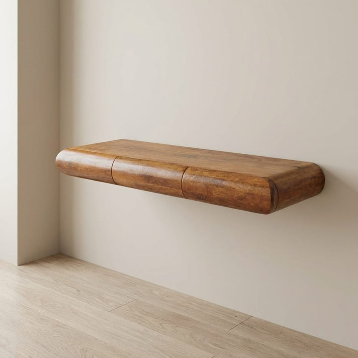 Solis Floating Solid Mango Wood Console Table - Entryway & Hallway Table - main view showing handcrafted solid mango wood...