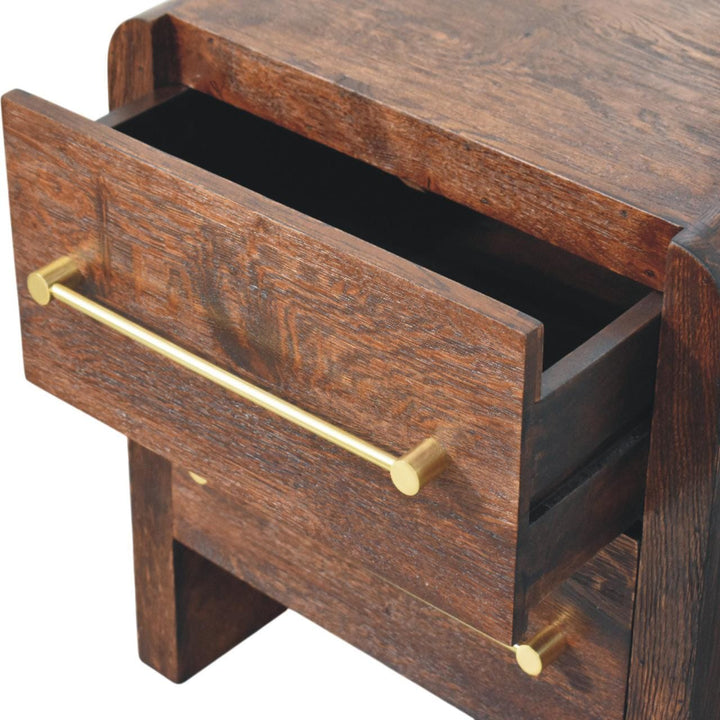 Copenhagen 2-Drawer Nightstand - Solid Mango Wood Bedside Table for Bedroom - product view 6 showing handcrafted solid...