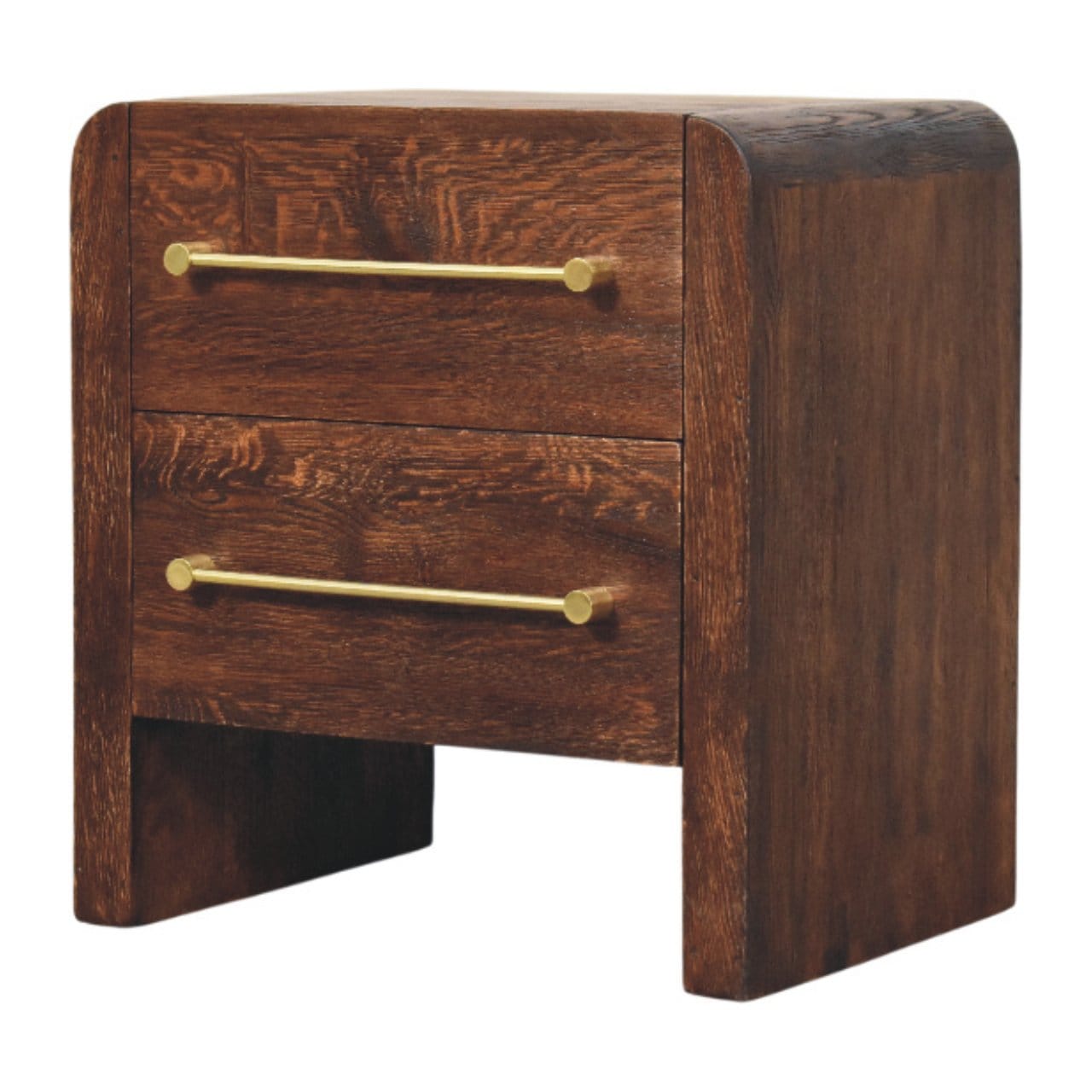 Copenhagen 2-Drawer Nightstand - Solid Mango Wood Bedside Table for Bedroom - product view 3 showing handcrafted solid...