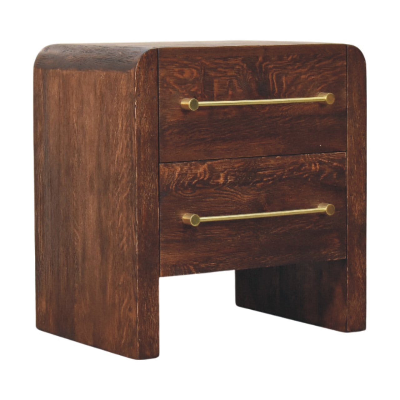 Copenhagen 2-Drawer Nightstand - Solid Mango Wood Bedside Table for Bedroom - product view 2 showing handcrafted solid...