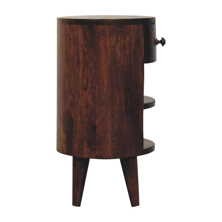 Cortez California Walnut Nightstand - Solid Mango Wood Bedside Table for Bedroom - product view 9 showing handcrafted...