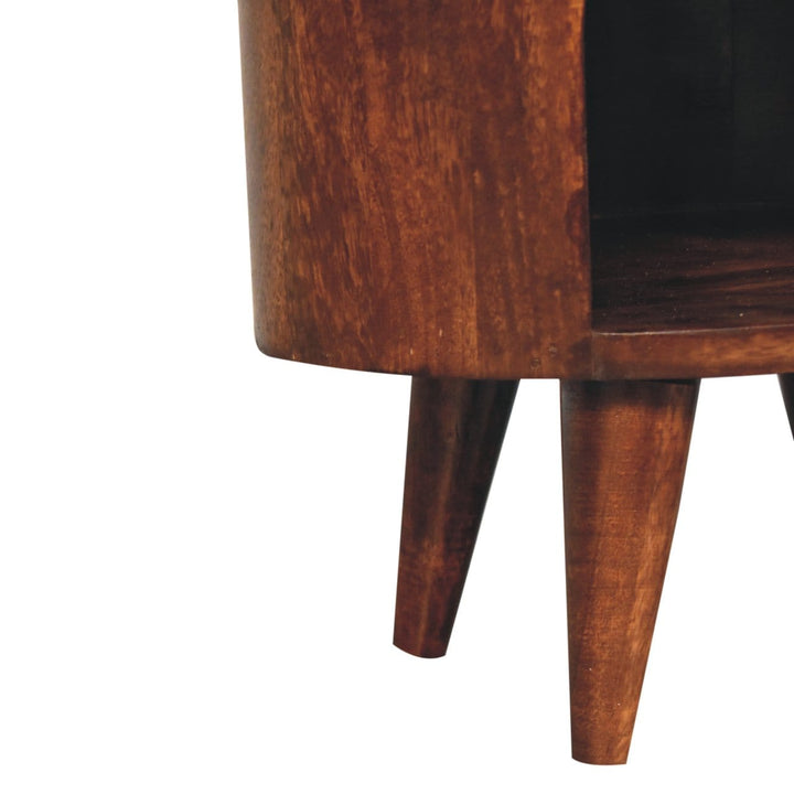 Cortez California Walnut Nightstand - Solid Mango Wood Bedside Table for Bedroom - product view 8 showing handcrafted...