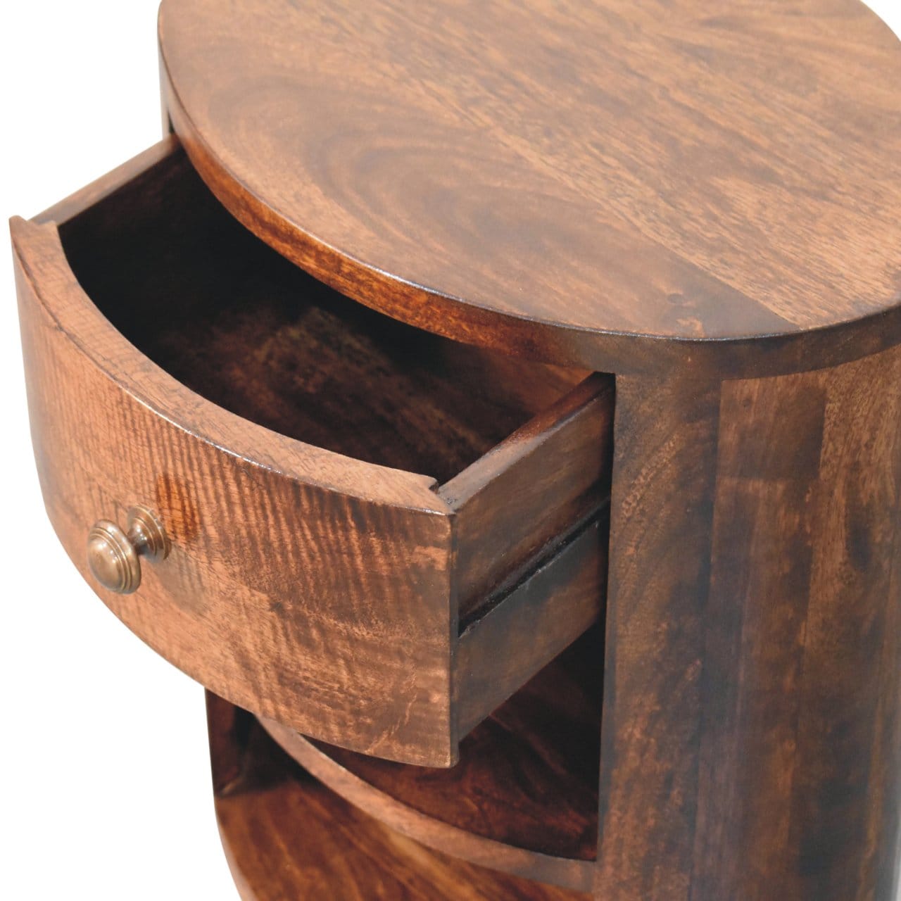 Cortez California Walnut Nightstand - Solid Mango Wood Bedside Table for Bedroom - product view 7 showing handcrafted...