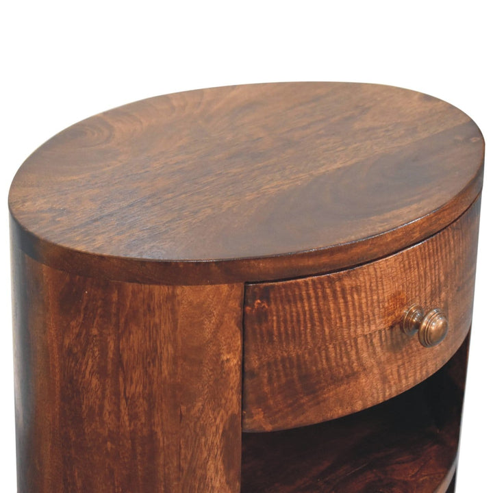 Cortez California Walnut Nightstand - Solid Mango Wood Bedside Table for Bedroom - product view 6 showing handcrafted...