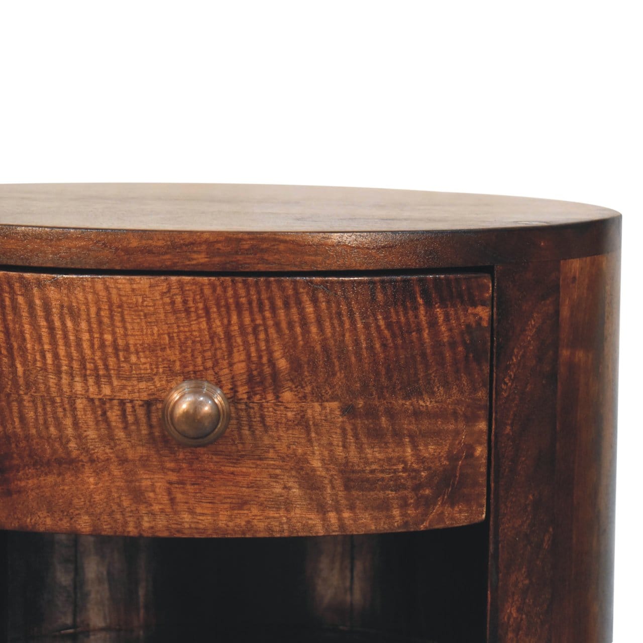 Cortez California Walnut Nightstand - Solid Mango Wood Bedside Table for Bedroom - product view 5 showing handcrafted...
