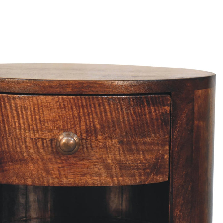 Cortez California Walnut Nightstand - Solid Mango Wood Bedside Table for Bedroom - product view 5 showing handcrafted...