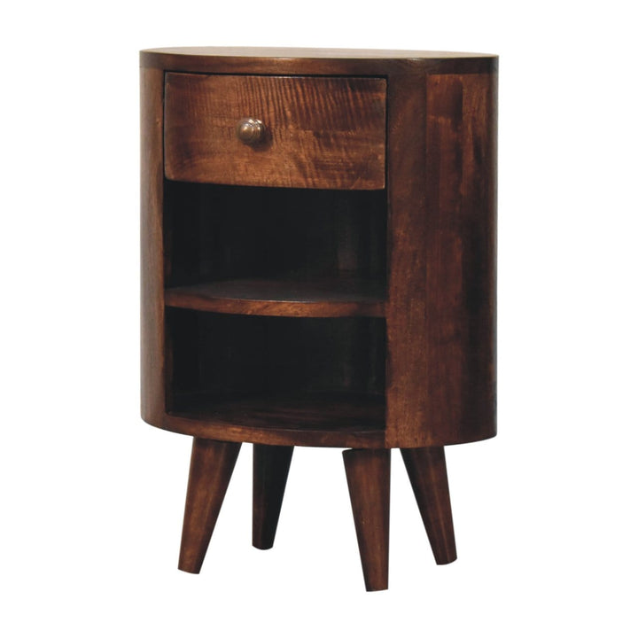 Cortez California Walnut Nightstand - Solid Mango Wood Bedside Table for Bedroom - product view 4 showing handcrafted...
