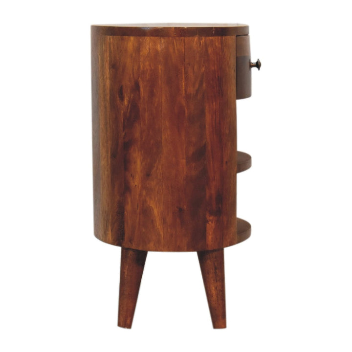 Cortez Chestnut Nightstand - Solid Mango Wood Bedside Table for Bedroom - product view 8 showing handcrafted solid mango...