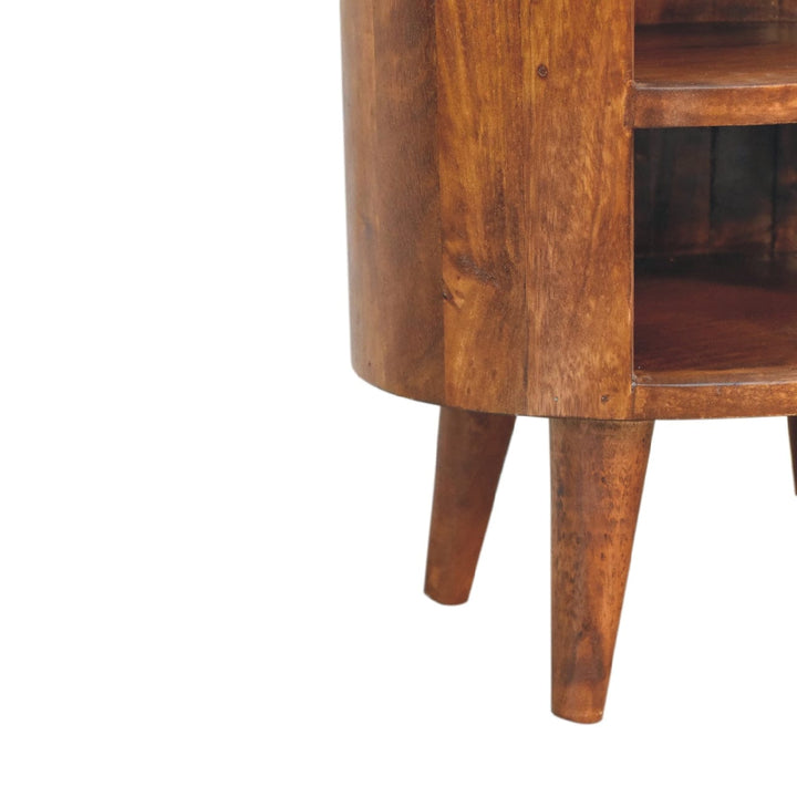 Cortez Chestnut Nightstand - Solid Mango Wood Bedside Table for Bedroom - product view 7 showing handcrafted solid mango...