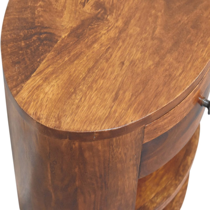 Cortez Chestnut Nightstand - Solid Mango Wood Bedside Table for Bedroom - product view 5 showing handcrafted solid mango...