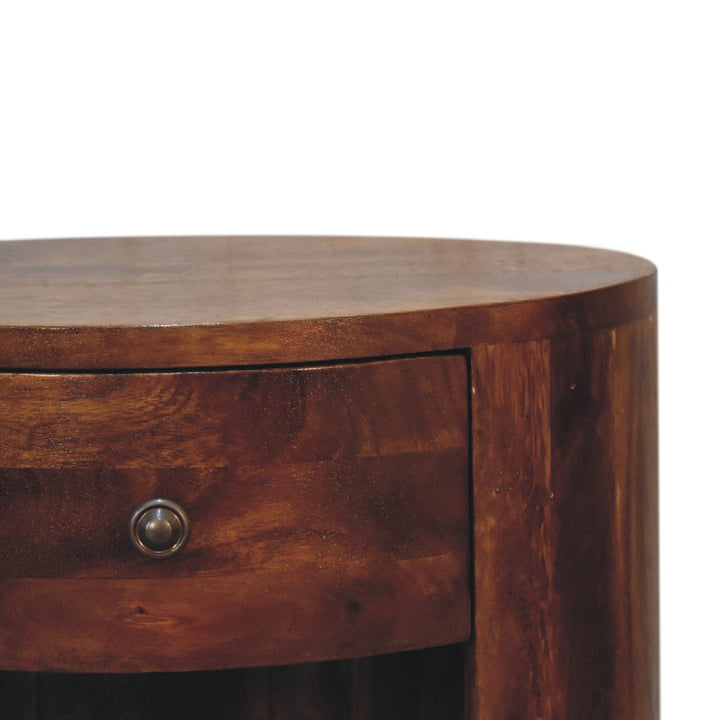 Cortez Chestnut Nightstand - Solid Mango Wood Bedside Table for Bedroom - product view 4 showing handcrafted solid mango...
