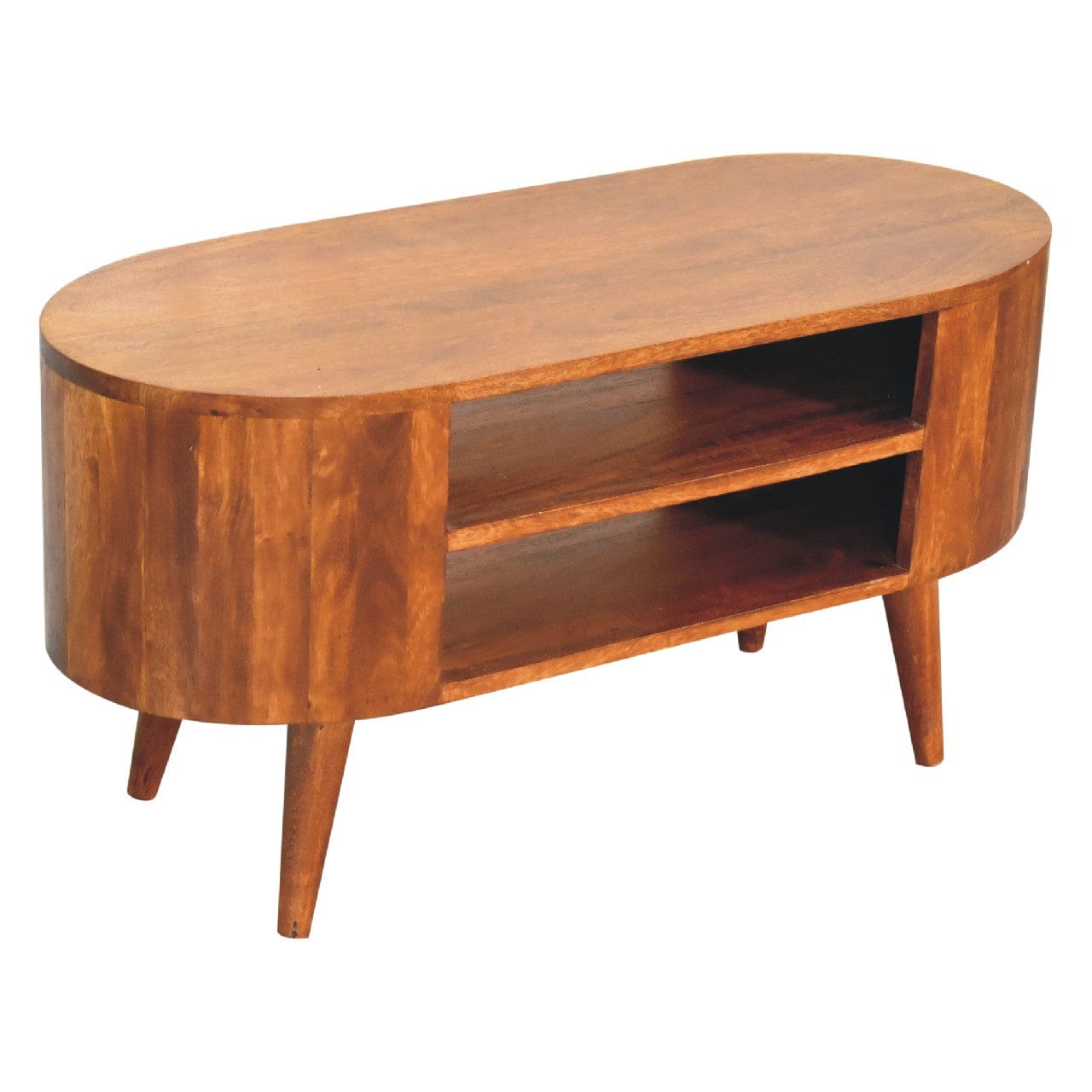 Cortez Chestnut TV Stand - Solid Mango Wood Entertainment Center for Living Room - product view 6 showing handcrafted...