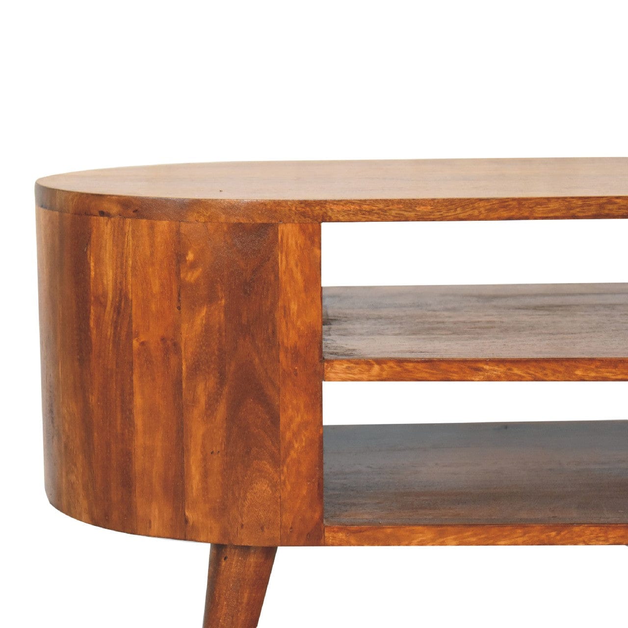 Cortez Chestnut TV Stand - Solid Mango Wood Entertainment Center for Living Room - product view 5 showing handcrafted...