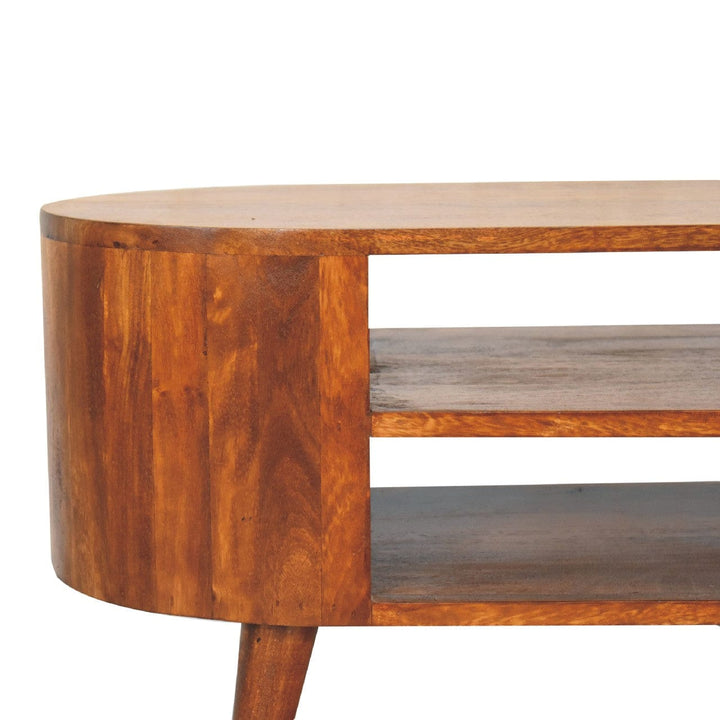 Cortez Chestnut TV Stand - Solid Mango Wood Entertainment Center for Living Room - product view 5 showing handcrafted...