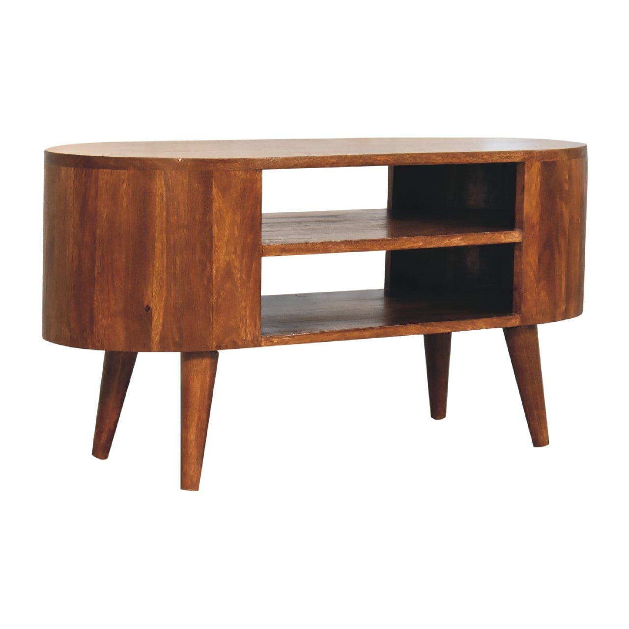 Cortez Chestnut TV Stand - Solid Mango Wood Entertainment Center for Living Room - product view 4 showing handcrafted...