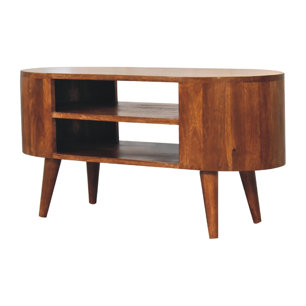 Cortez Chestnut TV Stand - Solid Mango Wood Entertainment Center for Living Room - product view 3 showing handcrafted...